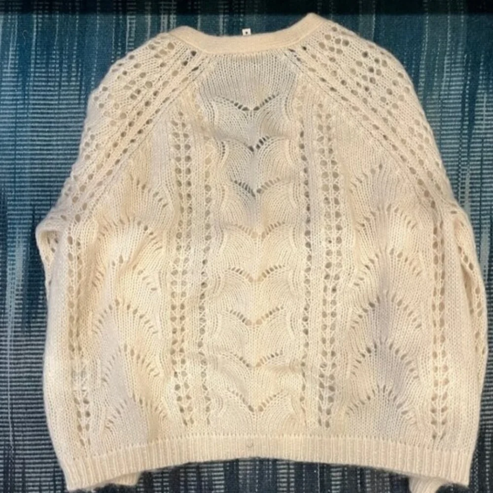 SÉZANE Dereck Fancy Knit Mohair Pointelle Cardigan Ivory Ecru S Like New RARE - Picture 4 of 12